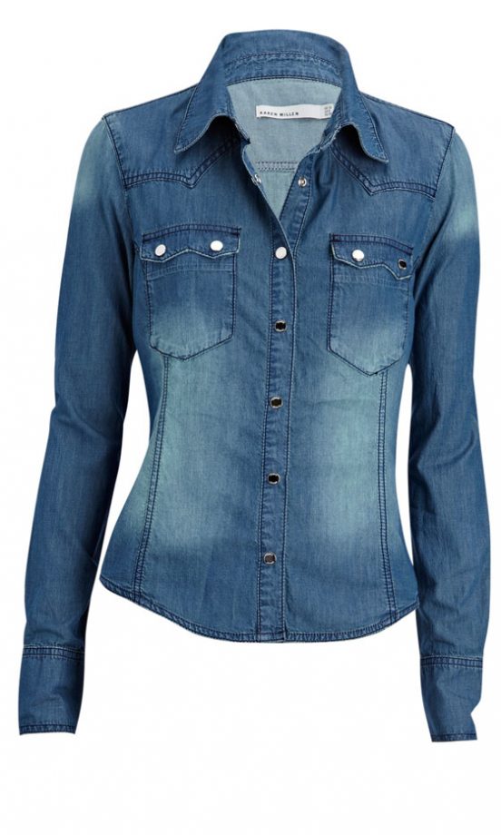 Karen Millen Button Detail Denim Shirt (In Stores Only)