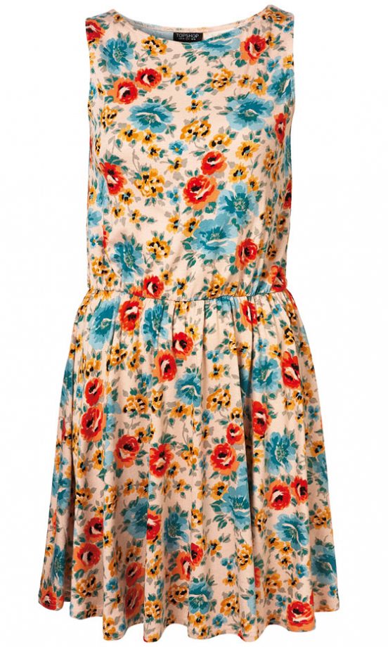 Topshop Nude Blossom Floral Print Sleeveless Dress, £29
