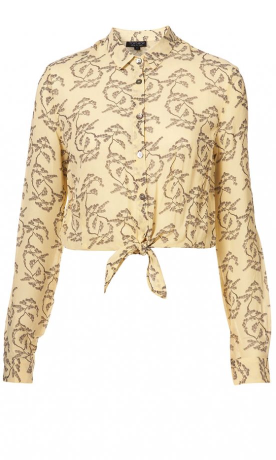 Topshop Yellow Bonsai Print Tie Front Shirt, £38