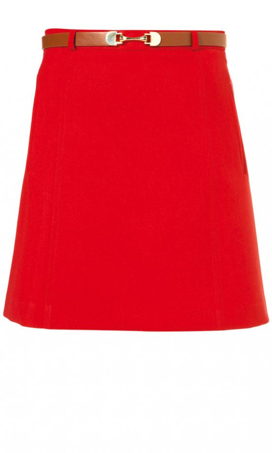 Topshop Bright Red High Waisted A-Line Belted Skirt, £36