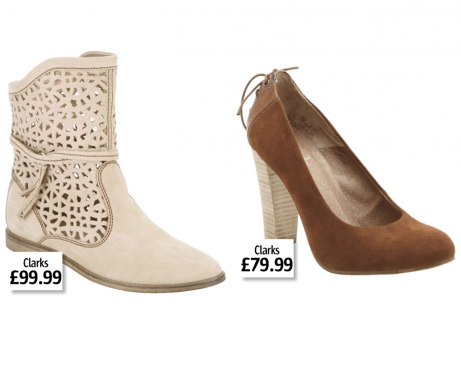 Shop Clarks Boutique Studded Brogue, £69.99, Clarks Boutique Tan Heel, £79.99