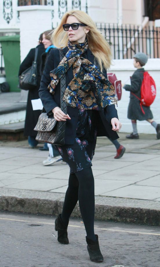 A Chic Chanel Bag And Floral Scarf Inject Just The Right Amount Of Glamour To Claudia Schiffer's Off Duty Get-Up, 2011