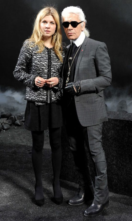 Clemence Poesy And Karl Lagerfeld At The Chanel AW11 Fashion Show During Paris Fashion Week