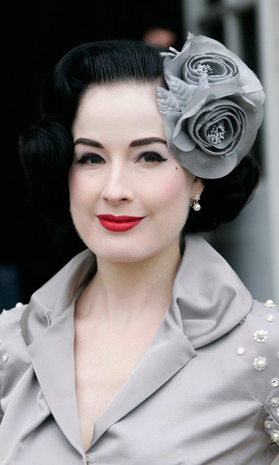 Dita Von Teese Wearing A Grey Corsage Hair Accessory At Paris Fashion Week, 2009