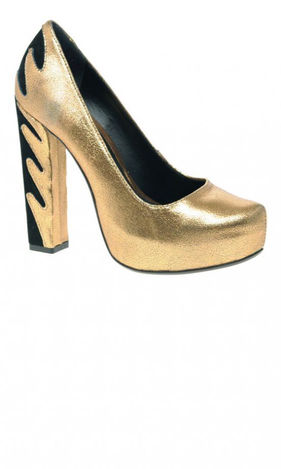 River Island Gold Flame Block Heel Shoe, £74.99