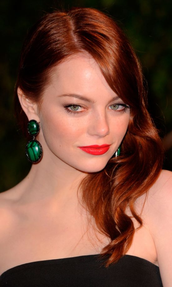 Emma Stone's Green Jewellery And Bright Red Lips Add Instant Glamour To Her Red Hairstyle, 2010