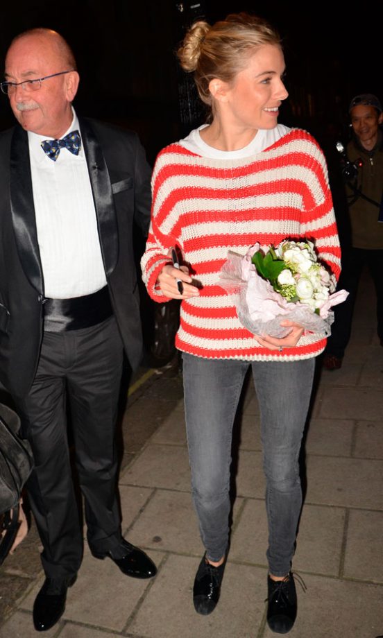 Sienna Miller Grabs A Striped Jumper And Brogues As She Leaves A Performance Of Her Play, Flare Path, 2011