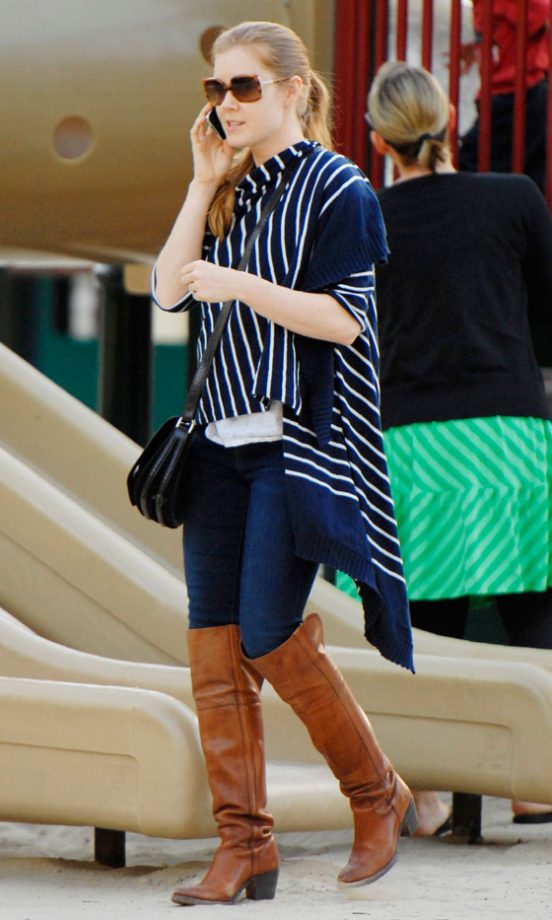 Amy Adams Covers Up This Spring In A Striped Poncho, 2011