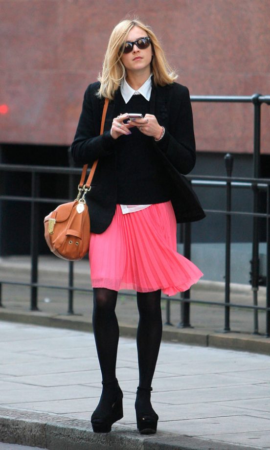 Fearne Cotton Adds A Boyish Edge To Her Coveted Whistles Carrie Pleated Skirt, 2011