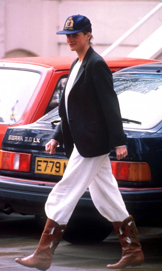 Princess Diana Donned A Tracksuit For The School Run But Added A Navy Blazer And Boots, 1989