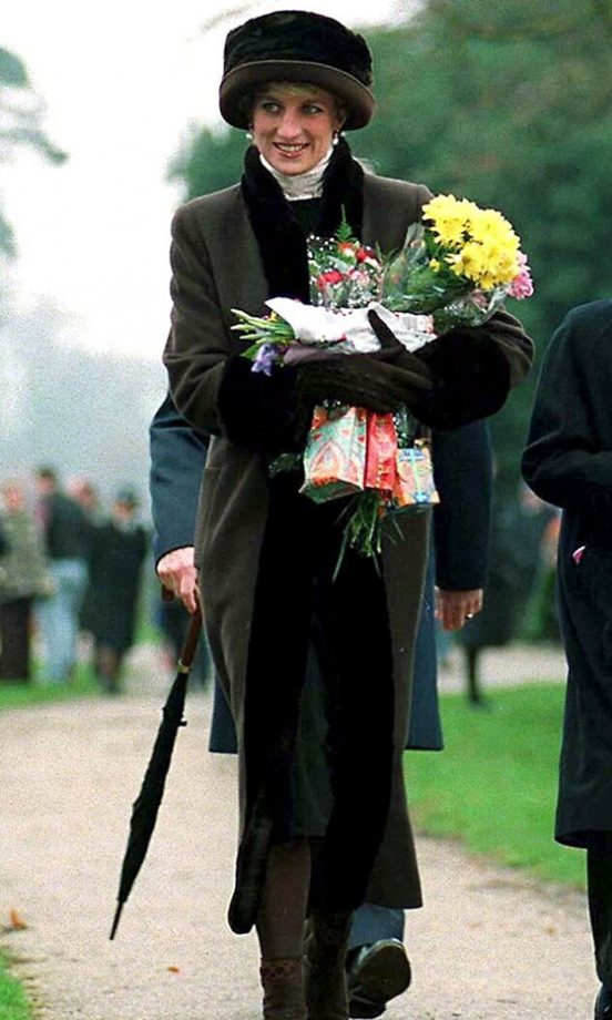 Princess Diana Keeps Warm On Christmas Day 1995 In A Long Coat And Fur Hat