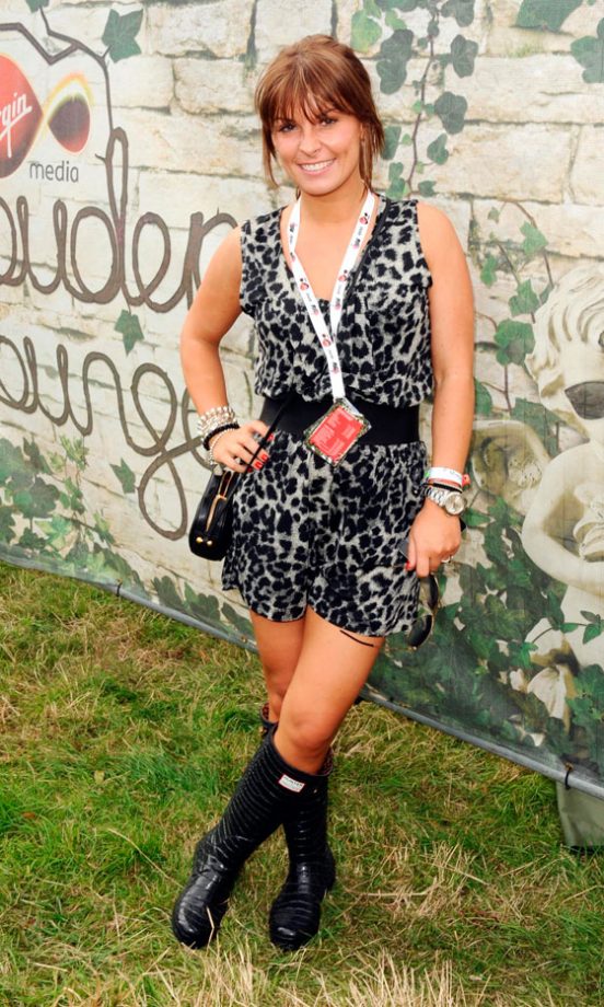 Coleen Rooney Turns To Her Animal Instinct At V Festival, Wearing A Leopard Print Playsuit And Mock Croc Hunter Wellies, August 2010