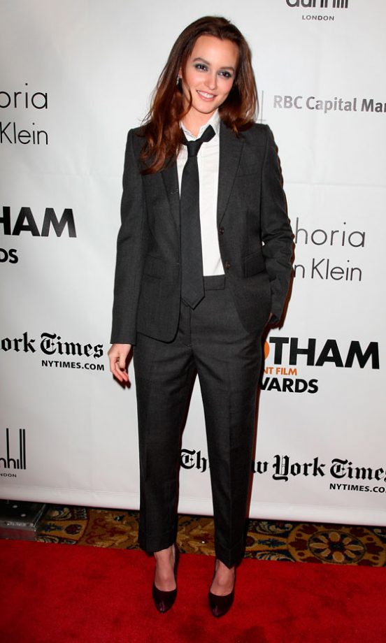 Leighton Meester Embraces The Menswear Trend In A Suit By Thom Browne At The Gotham Independent Film Awards In New York, November 2010