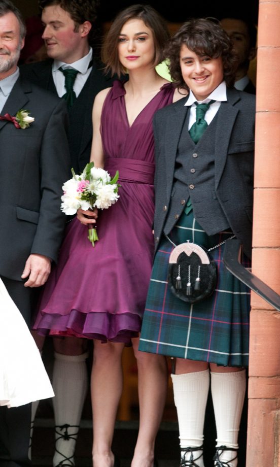 Keira Knightley Wore A Purple Bridesmaid Dress To Her Brother's Wedding, April 2011
