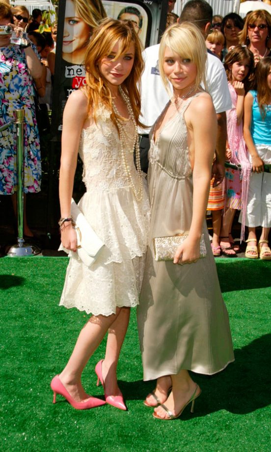 Ashley Olsen And Mary-Kate Olsen Look Super Sweet In Neutral Dresses At The LA Premiere Of Their Film, New York Minute, May 2004