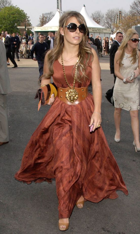 Coleen Rooney Looks Super-Glam In A Flowing Dress, Long And Loose Hairstyle And Waist-Cinching Belt At Ladies' Day At The Grand National, April 2007