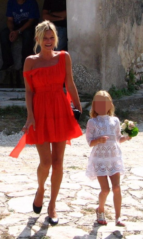 Kate Moss Is The Perfect Wedding Guest With Daughter Lila Grace, In A Red Dress At A Wedding In Italy, August 2009