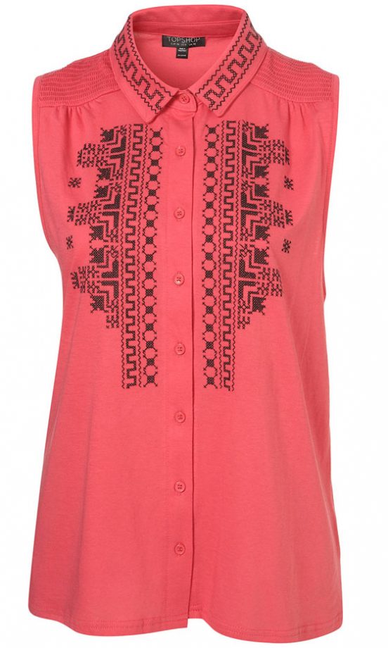 Topshop Pink Cross Stitch Sleeveless Shirt, £26