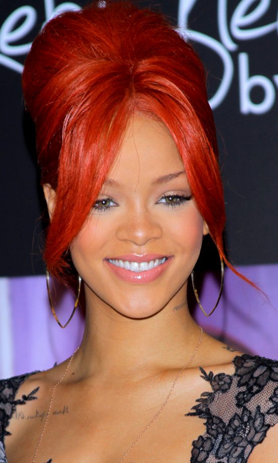 Rihanna Sports The Moden Beehive Hairstyle At The Reb'l Fleur Fragrance Launch In New York In April, 2011