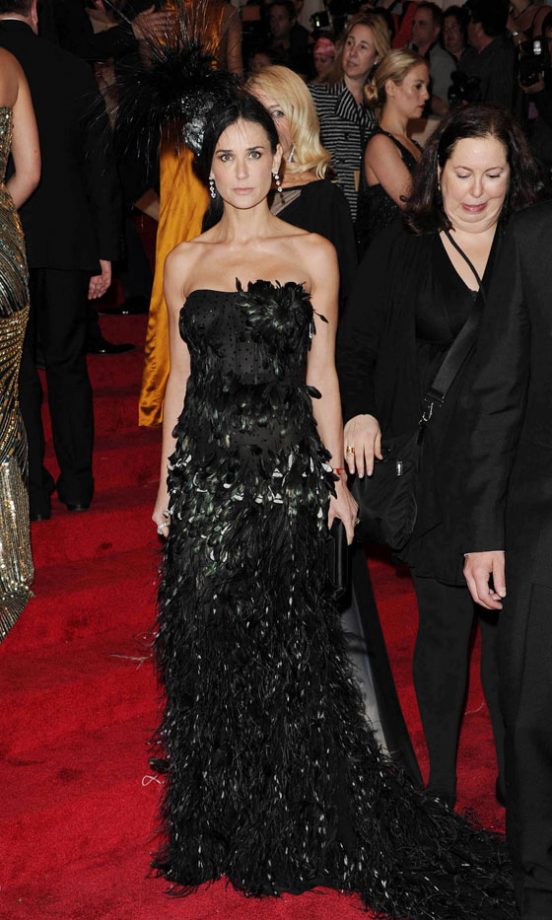 Demi Moore Teams Her Prabal Gurung Dress With A Philip Treacy Hat At The Met Ball 2011, Honouring Alexander McQueen