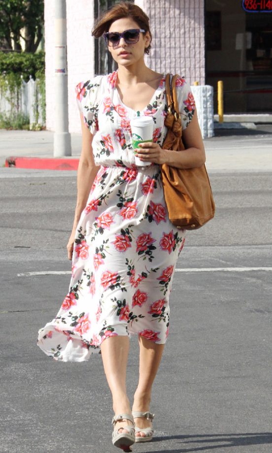 Eva Mendes Still Manages To Look Sexy In Her Flowing Floral Frock For A Shopping Trip In L.A