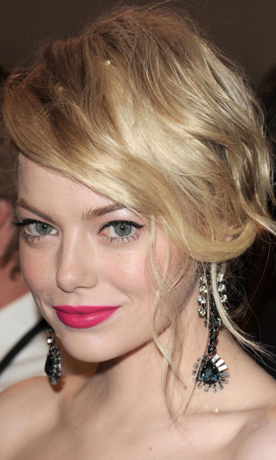 Emma Stone Rocked A Side-Swept Messy Updo Hairstyle At The Met Ball 2011
