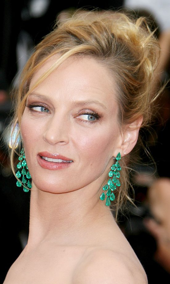 Uma Thurman Shows Off Statement Jewellery With A Messy Updo Hairstyle, 2011