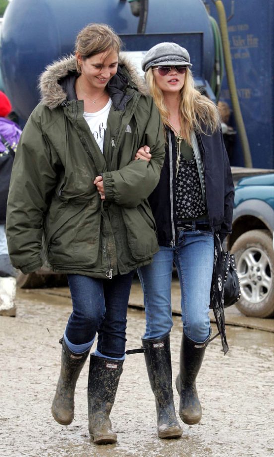 Kate Moss In A Star Print Shirt And Flat Cap At Glastonbury Festival, 2004