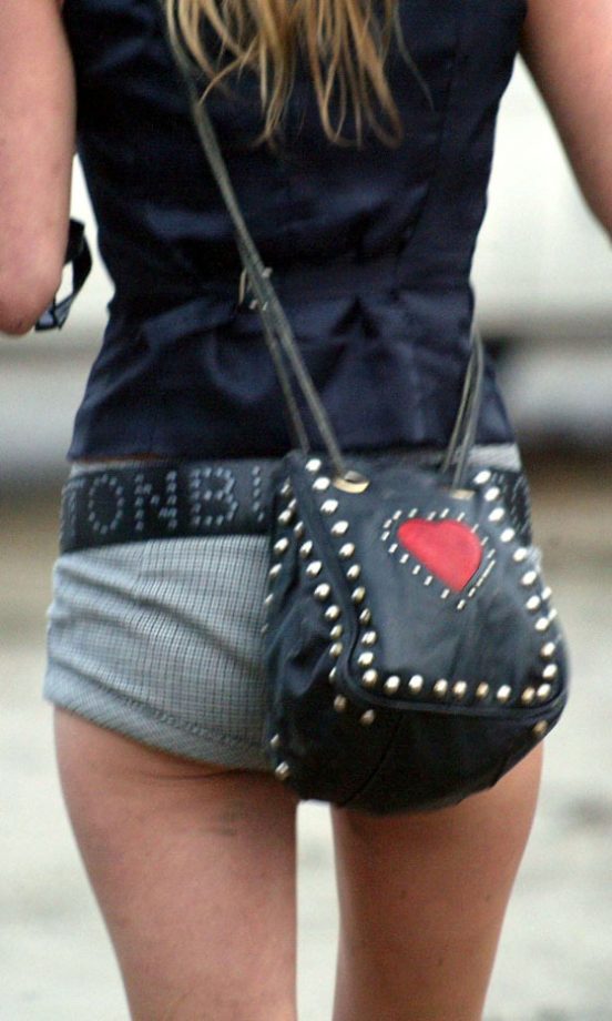Kate Moss Wearing A Studded Heart Print Leather Satchel At Glastonbury Festival, 2005