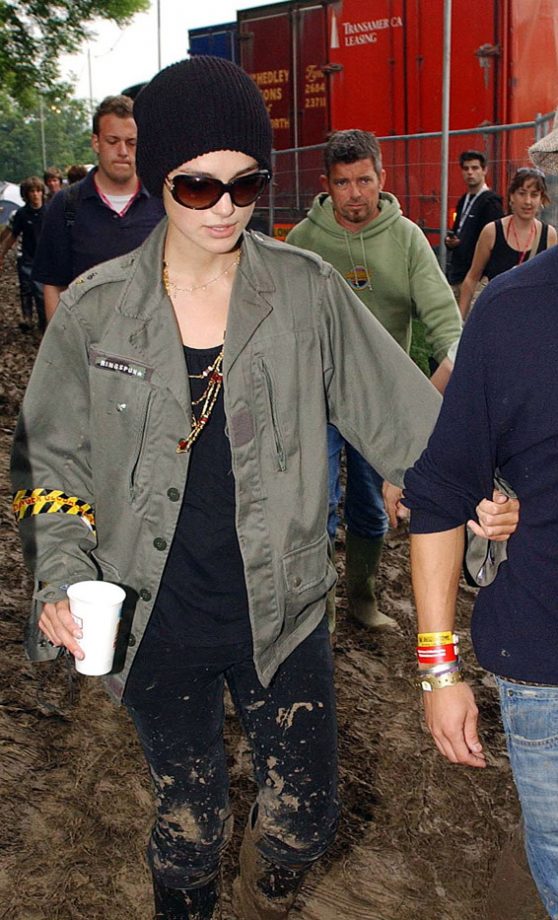 Keira Knightley Barely Recognisable In A Beanie Hat And Parka At Glastonbury 2005