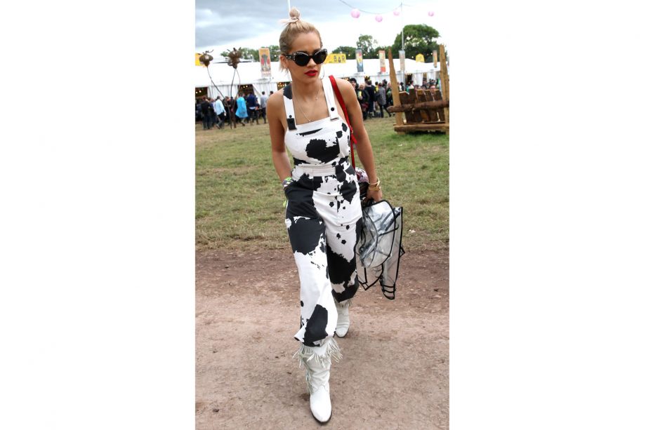 Rita Ora Lets Us Know Monochrome Prints Were So In At Glasto, June 2014