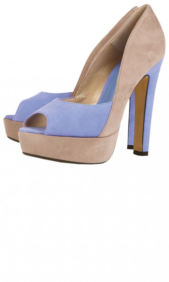 Topshop Blue Suede Colour Block Platform Peep Toe Sandals, £65