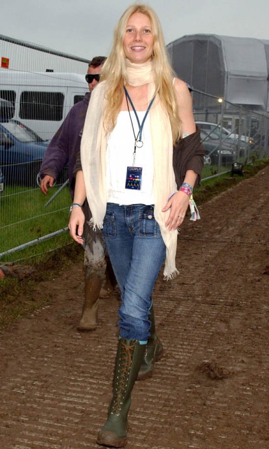 Gwyneth Paltrow Sticks To Classic Neutrals To Go With Her Lace Up Wellies For Glastonbury Festival, 2005