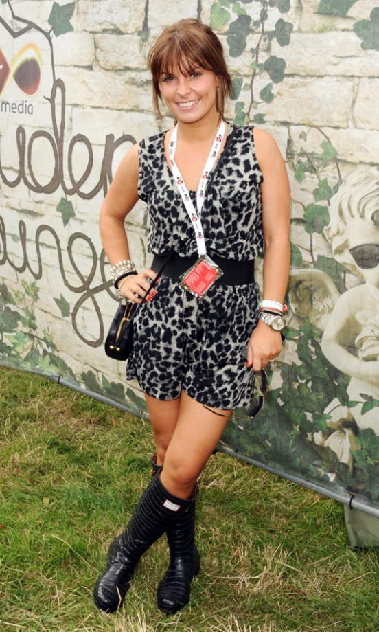 Coleen Rooney Shows Off Her Moc Croc Hunter Wellies Designed By Jimmy Choo For V Festival, 2010