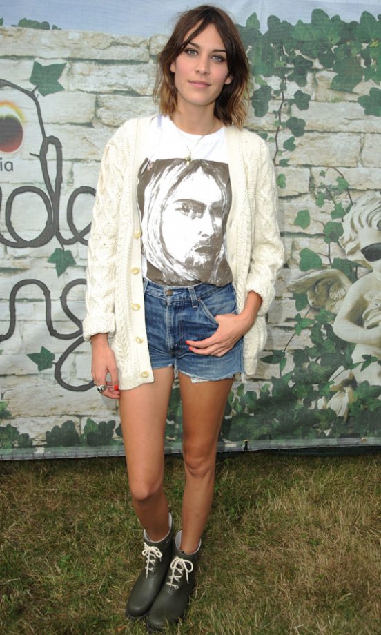 Alexa Chung Gets The Wellington Boot Fashion Bang On Trend With These Mini Lace Up Wellies And Cut Off Denim Shorts For V Festival, 2010