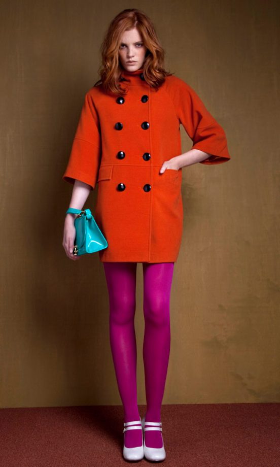 Primark Red Coat, £35, Patent Bag, £7, Pink Tights, £2, White Patent Heels, £12