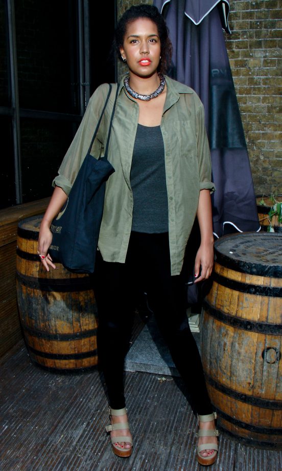 Street Style: Lea Jones Wears A Silk Shirt, Gap Vintage Clogs And H&M Velvet Leggings, 2011