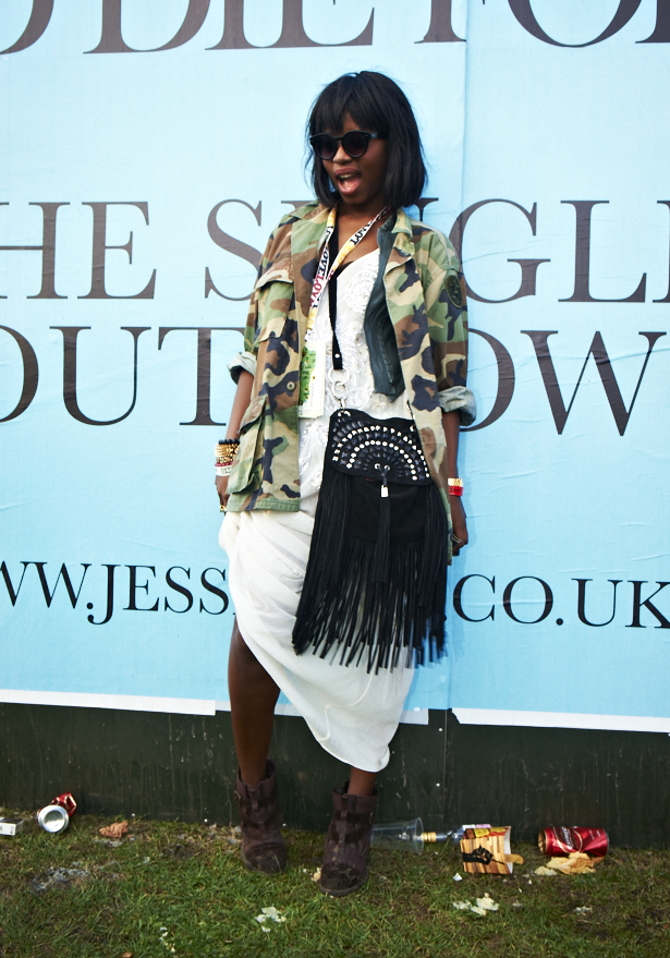 Ivie Wears Dress, Jacket And Fringe Bag All From River Island, Lovebox 2011