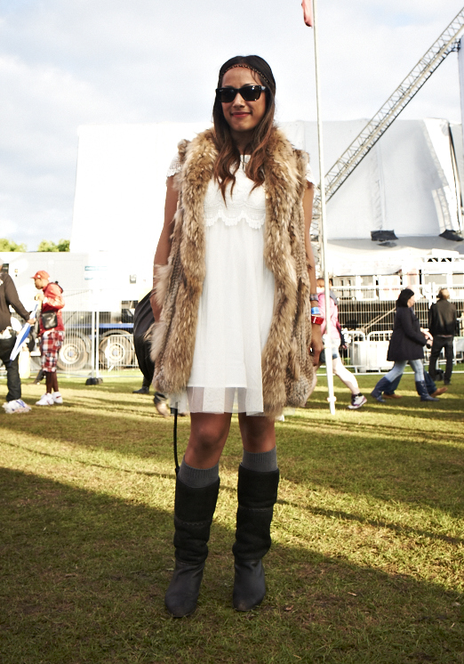 Rozanna Wears An H&M Dress With A Vintage Gilet And Hugo Boss Bag, Lovebox 2011