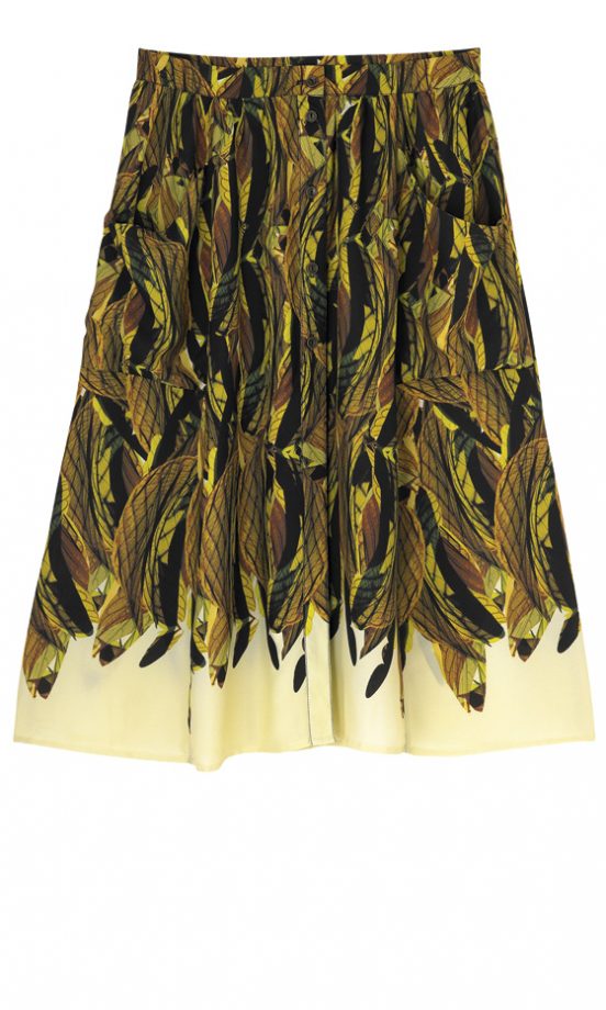 Topshop Yellow Leaf Print Button Skirt, £55