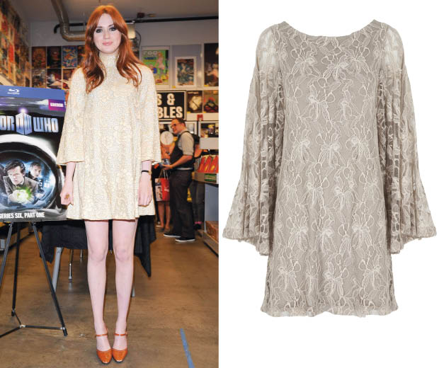 Karen Gillan wearing a vintage dress to a Doctor Who signing in LA, and a Love Label version from Very.co.uk, £49