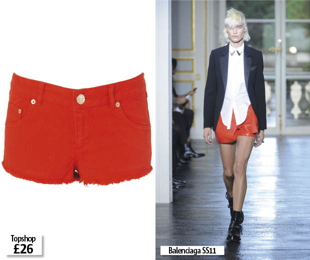 From Balenciaga to Topshop, red hotpants are so on trend
