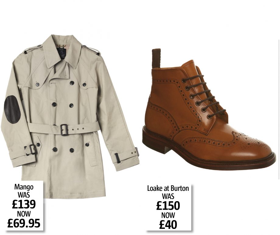 Shop High Street Hottest For Men: Mango Cream Mac and Burton Tan Brogues