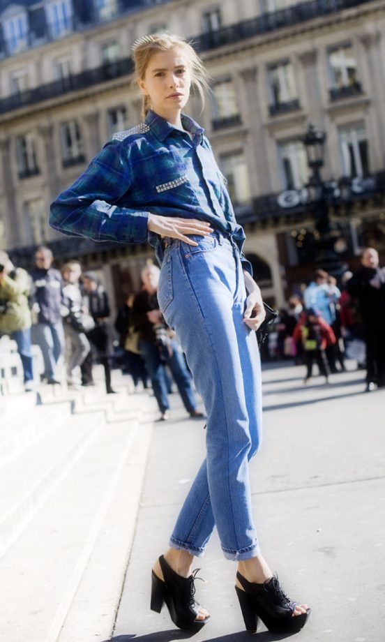 Russian Model Elena Perminova Dressed In Denim For The Stella McCartney Show In Paris
