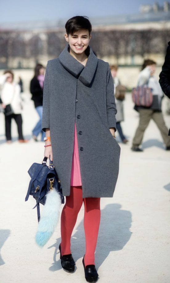 Anne-Catherine Concord Does On Trend Colour-Blocking Under Her Funnel Necked Grey Coat