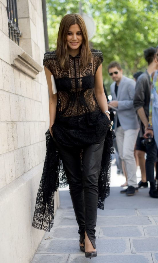Christine Centenera, Fashion Editor Of Harpers Bazaar Australia Wears A Show Stopping Crotchet Top With Leather Trousers