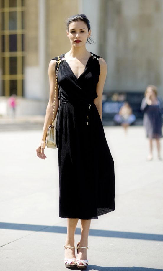 Another Amazing LBD For Paris Fashion Week-This Time With Lighter Gold Coloured Accessories