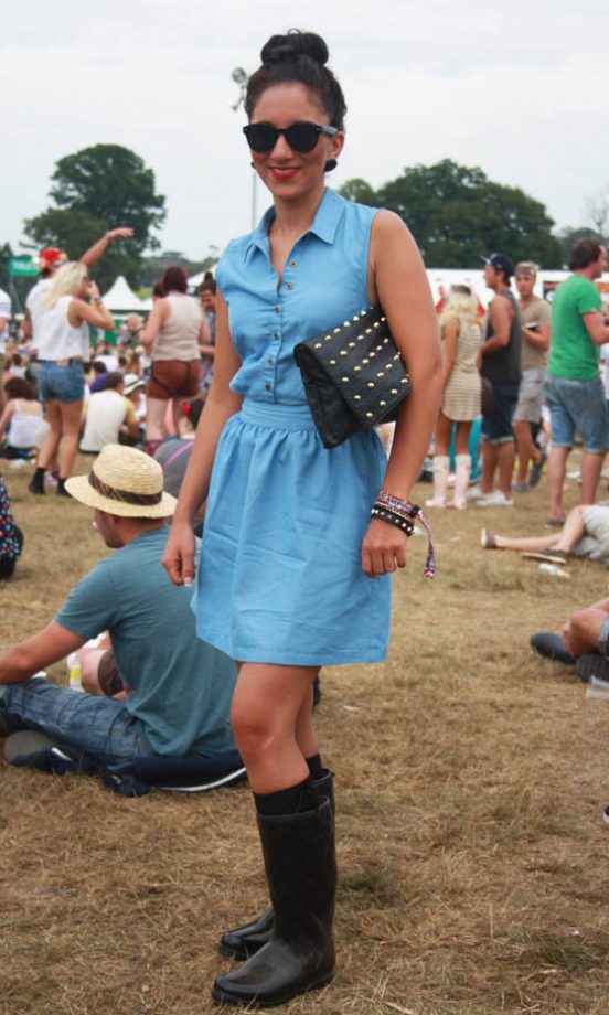 Jody Wears A Topshop Dress With Office Wellies And A Primark Clutch Bag At V Festival 2011