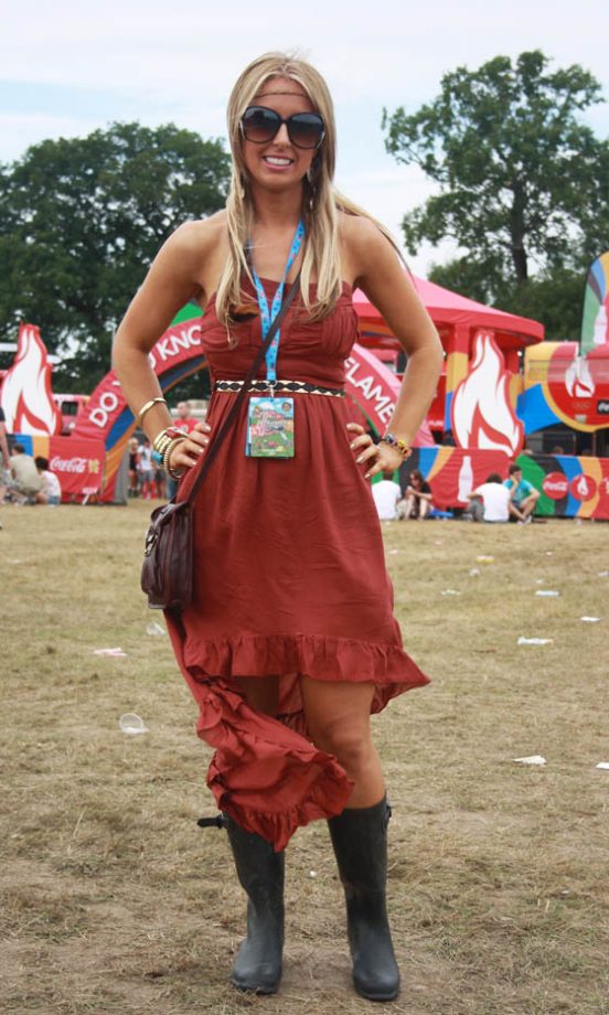 Kimberley's Dress And Feather Headband Are Both From Republic At V Festival 2011