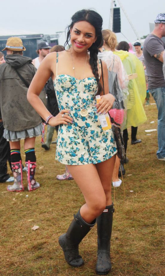 We Love Christina's Floral Playsuit From Topshop With Her Hunter Wellies At V Festival 2011